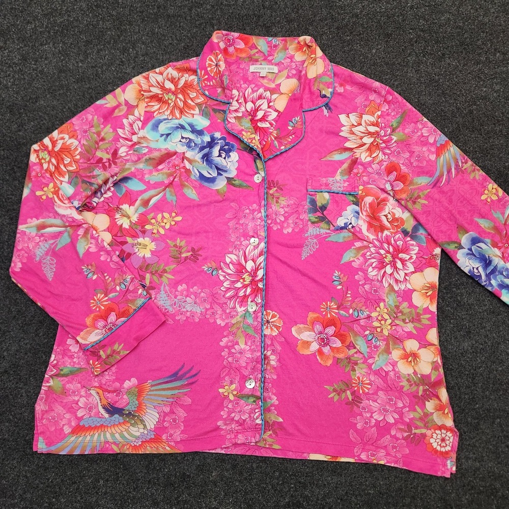 Johnny Was Womens XL Carly Pajama Top Pink Vibrant Floral Tropical Whimsogoth